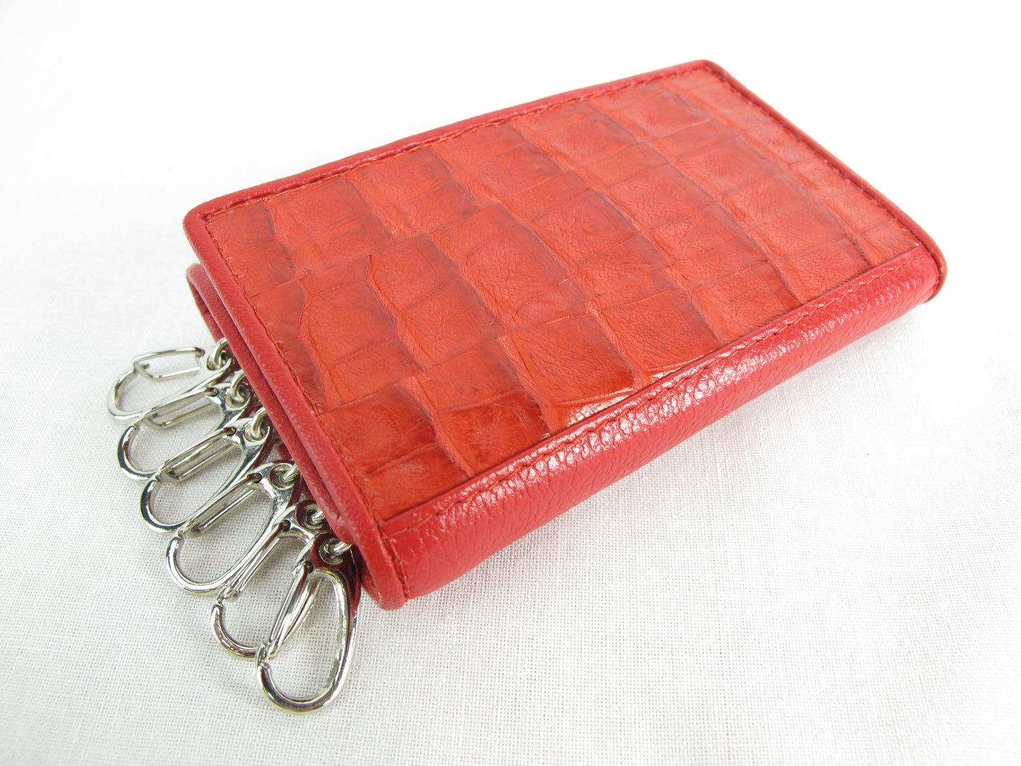 Genuine Caiman Crocodile Skin Leather Trifold Key Holder Wallet