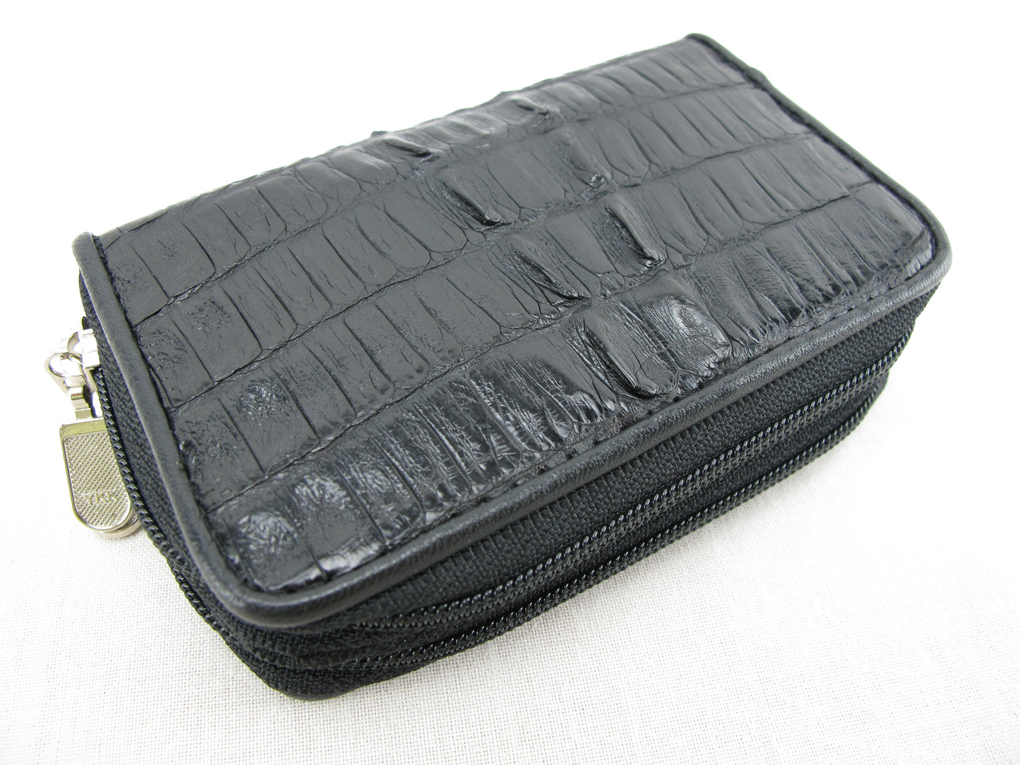 Genuine Caiman Crocodile Tail Skin Leather Zip Coins Purse & Key Holder Wallet