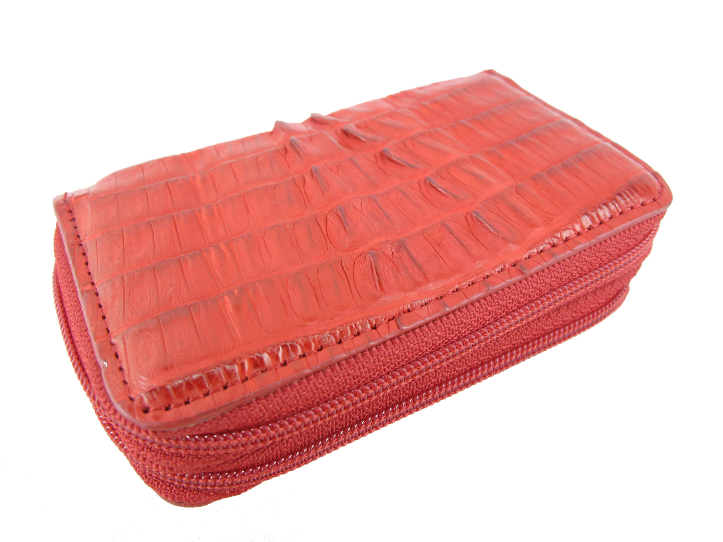 Genuine Caiman Crocodile Tail Skin Leather Zip Coins Purse & Key Holder Wallet