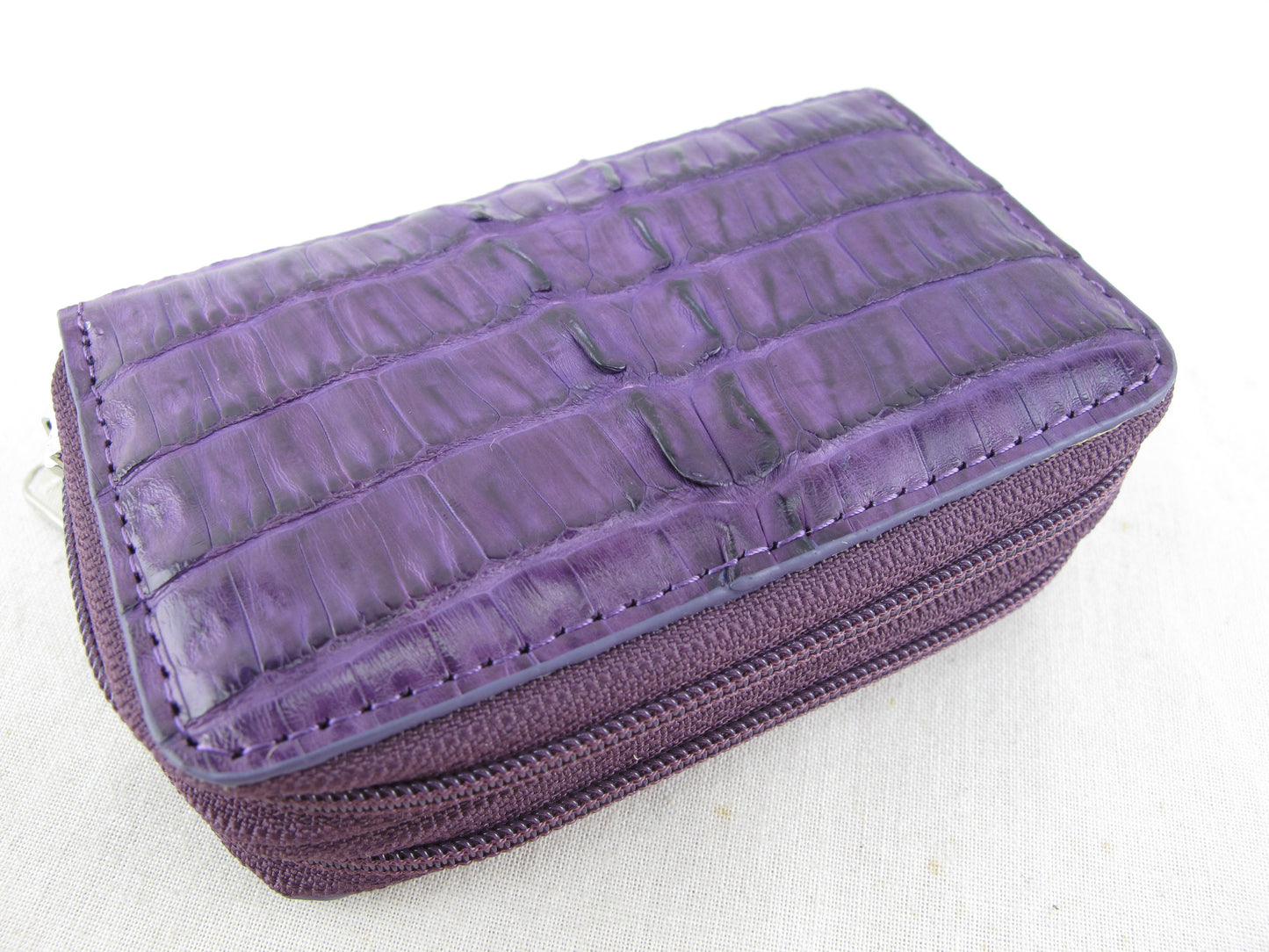 Genuine Caiman Crocodile Tail Skin Leather Zip Coins Purse & Key Holder Wallet