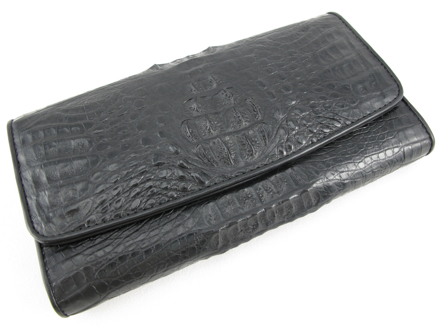 Genuine Caiman Crocodile Hornback Skin Leather Women's Trifold Clutch Wallet Purse
