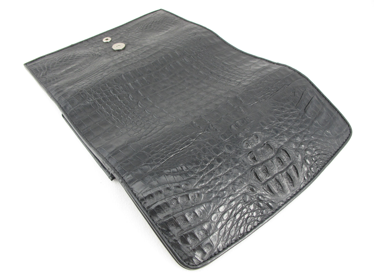 Genuine Caiman Crocodile Hornback Skin Leather Women's Trifold Clutch Wallet Purse