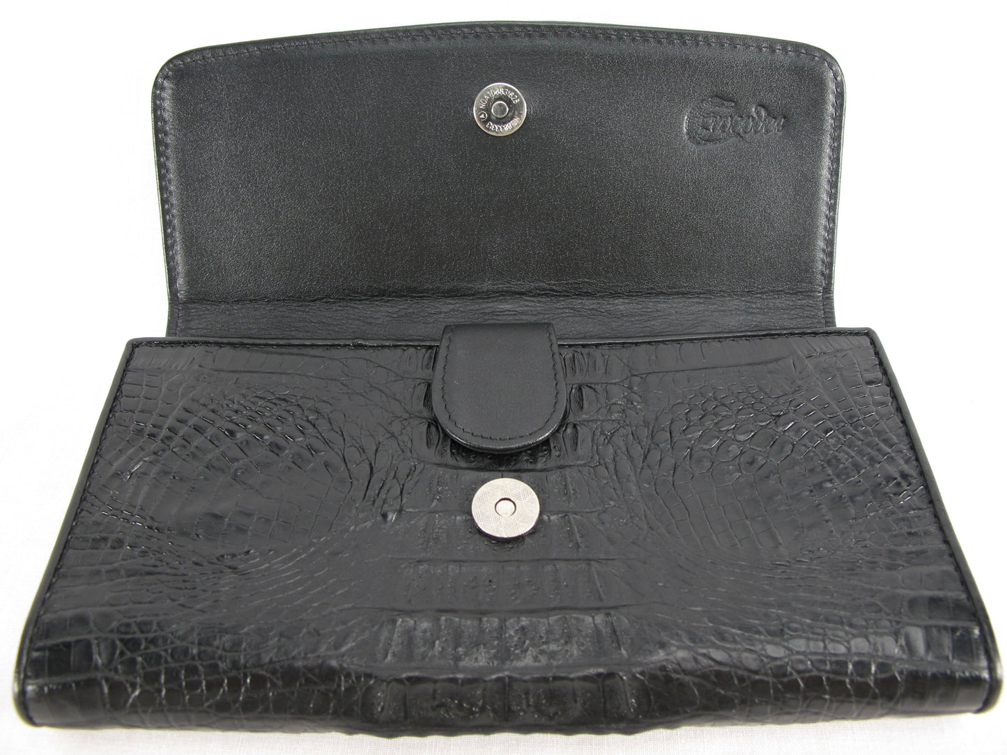 Genuine Caiman Crocodile Hornback Skin Leather Women's Trifold Clutch Wallet Purse