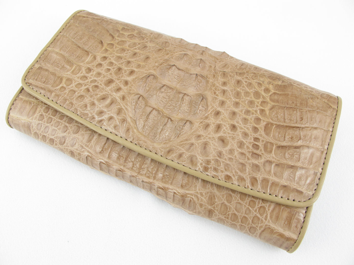 Genuine Caiman Crocodile Hornback Skin Leather Women's Trifold Clutch Wallet Purse