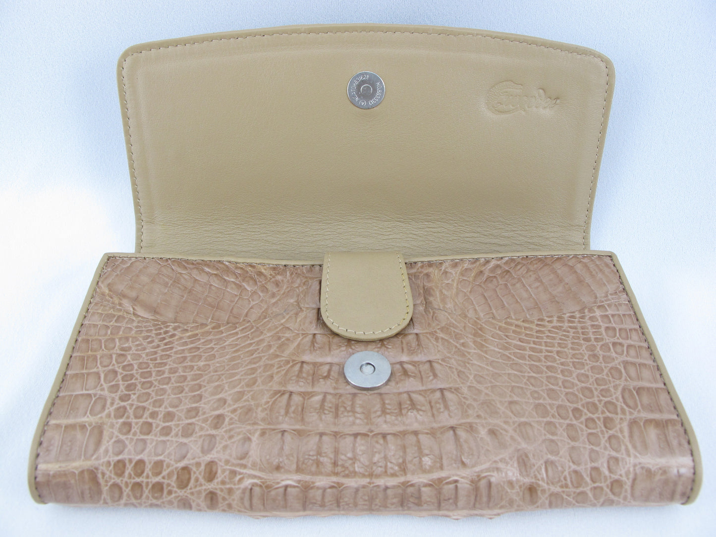 Genuine Caiman Crocodile Hornback Skin Leather Women's Trifold Clutch Wallet Purse