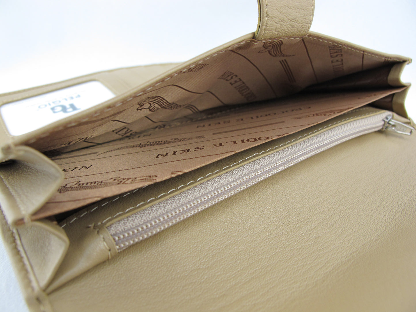 Genuine Caiman Crocodile Hornback Skin Leather Women's Trifold Clutch Wallet Purse