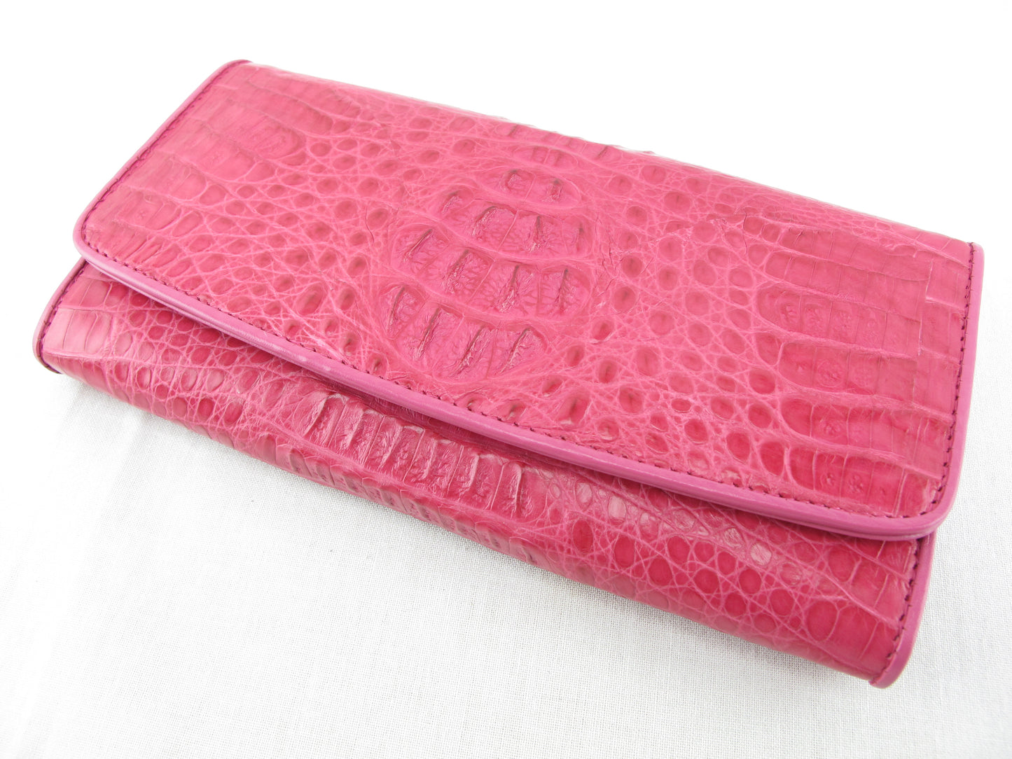 Genuine Caiman Crocodile Hornback Skin Leather Women's Trifold Clutch Wallet Purse