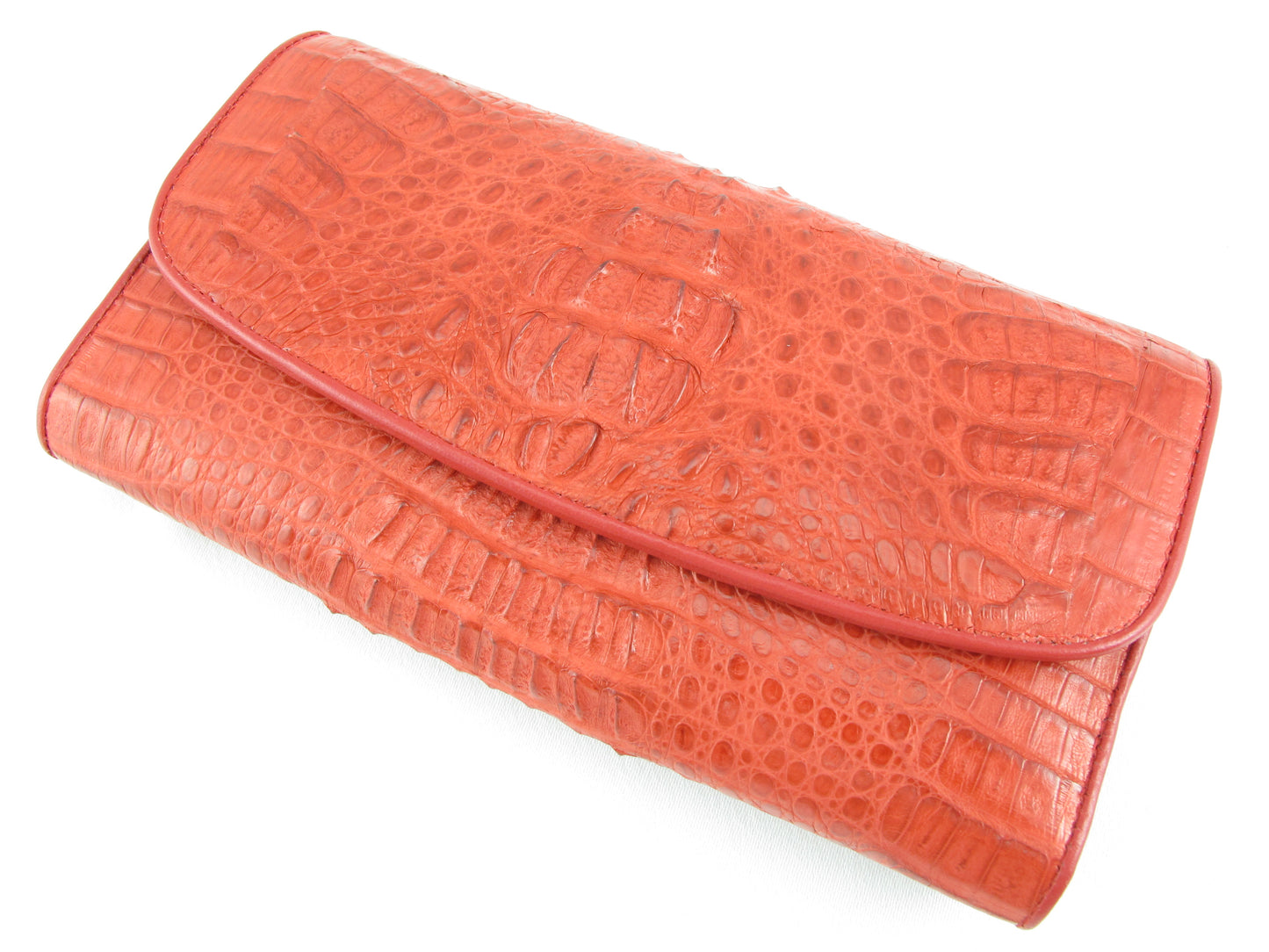 Genuine Caiman Crocodile Hornback Skin Leather Women's Trifold Clutch Wallet Purse