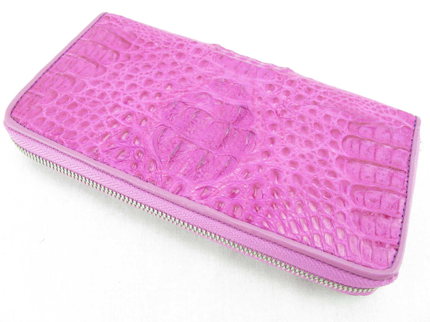 Genuine Caiman Crocodile Hornback Skin Leather Zip Around Clutch Wallet Purse