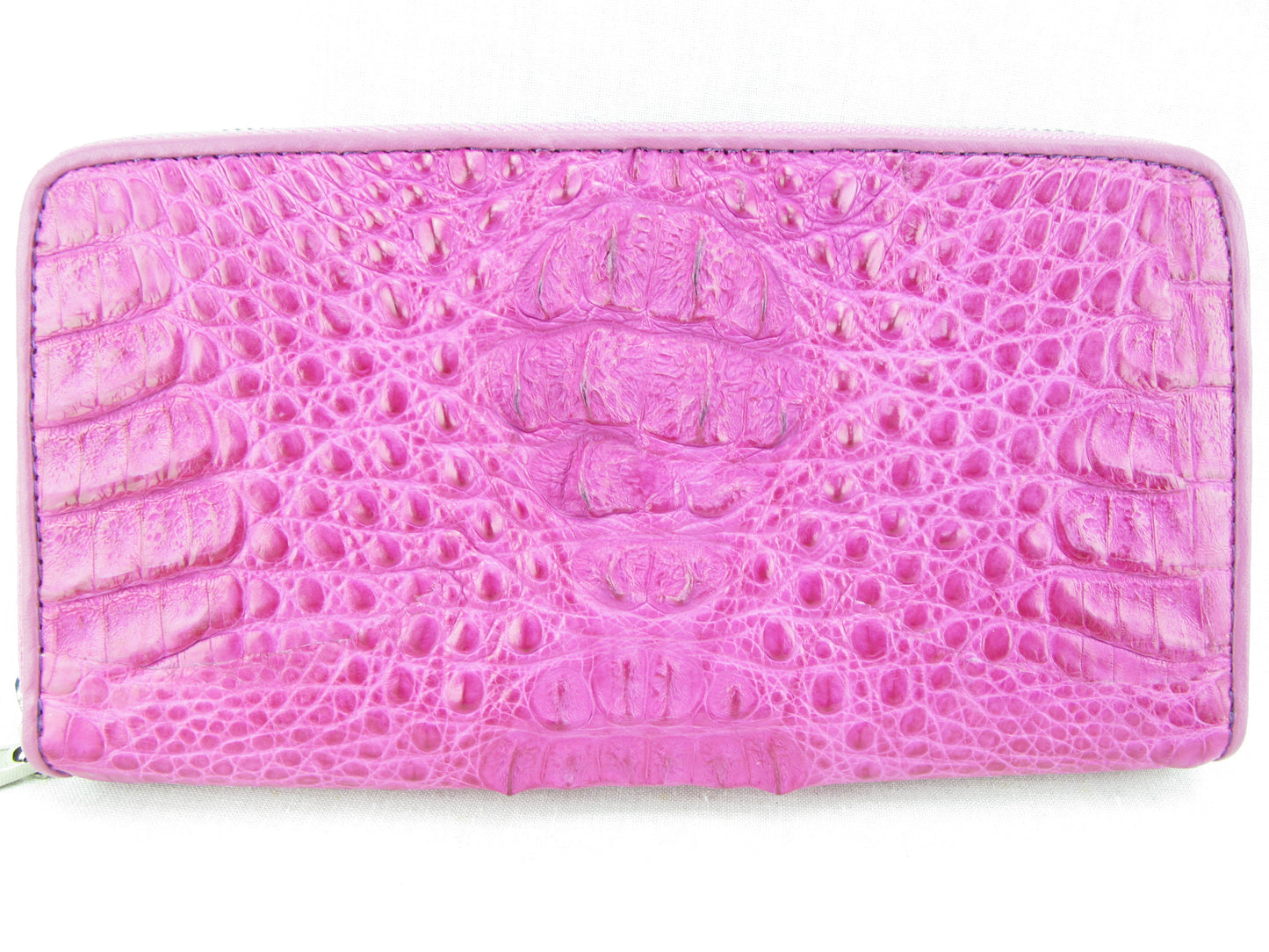 Genuine Caiman Crocodile Hornback Skin Leather Zip Around Clutch Wallet Purse