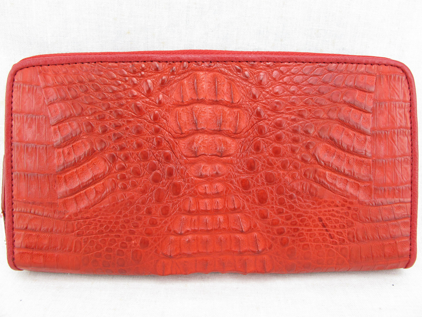 Genuine Caiman Crocodile Hornback Skin Leather Zip Around Clutch Wallet Purse
