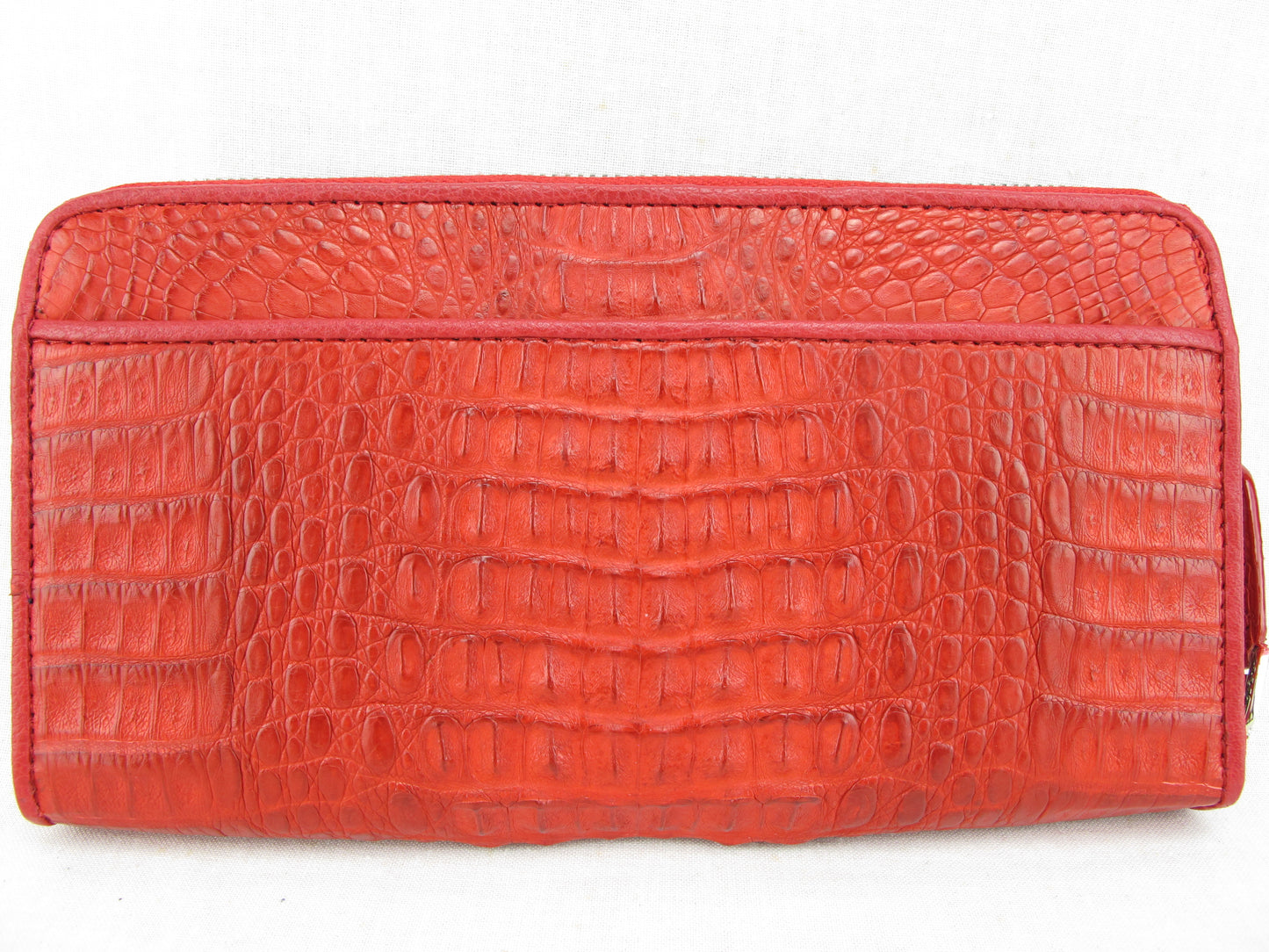 Genuine Caiman Crocodile Hornback Skin Leather Zip Around Clutch Wallet Purse