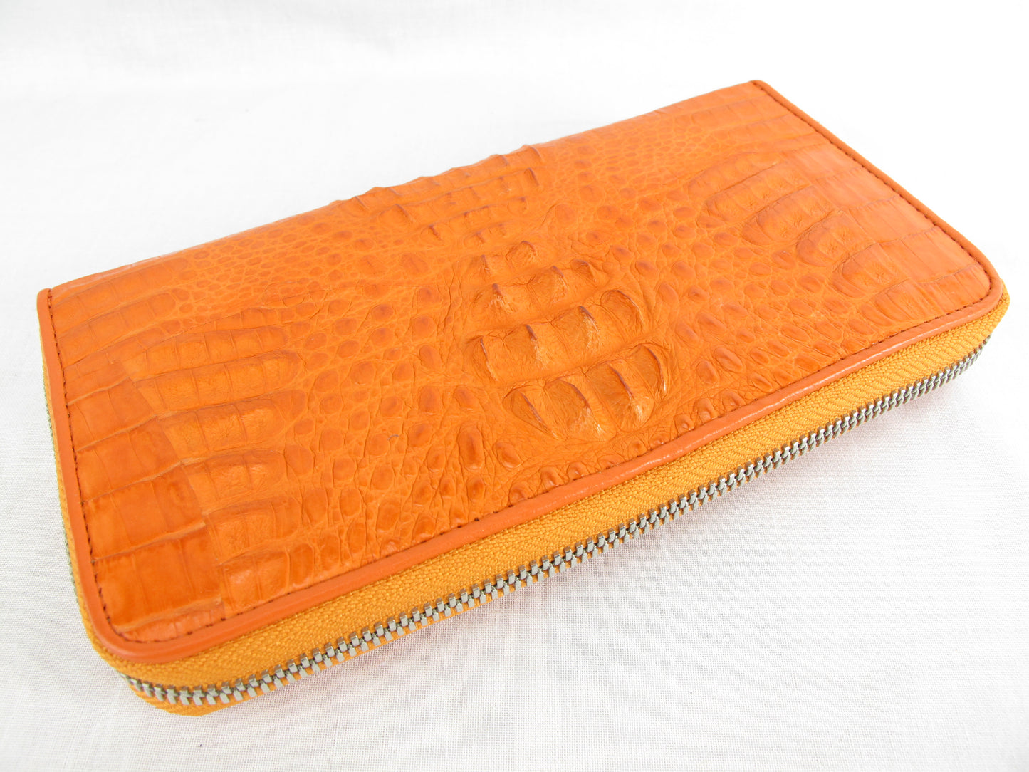 Genuine Caiman Crocodile Hornback Skin Leather Zip Around Clutch Wallet Purse