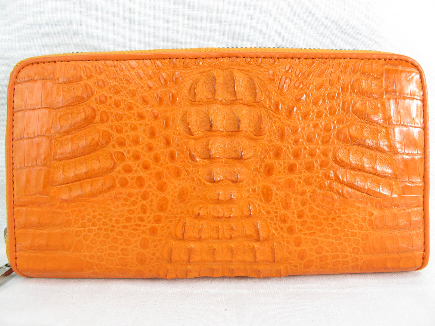 Genuine Caiman Crocodile Hornback Skin Leather Zip Around Clutch Wallet Purse