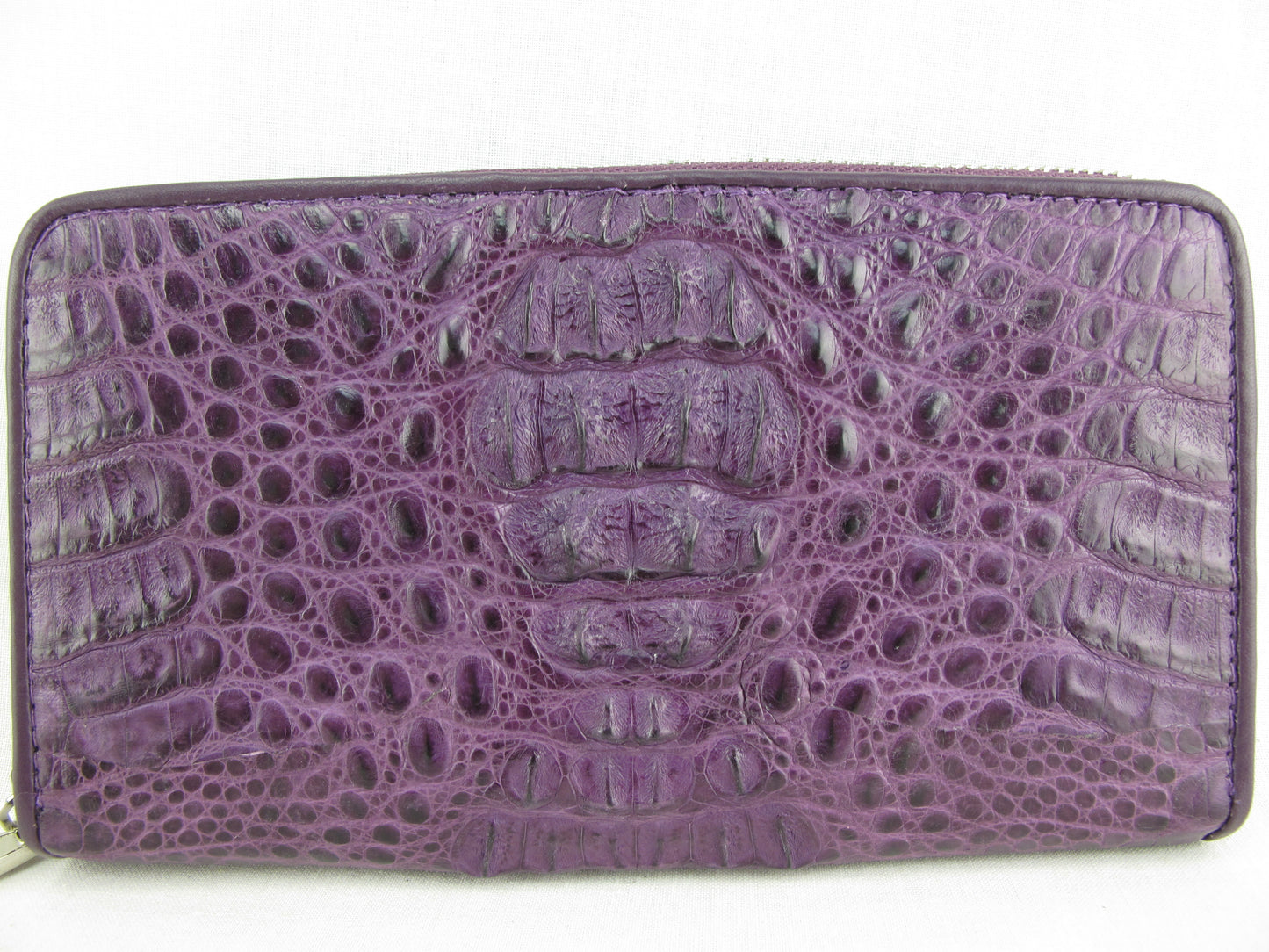 Genuine Caiman Crocodile Hornback Skin Leather Zip Around Clutch Wallet Purse