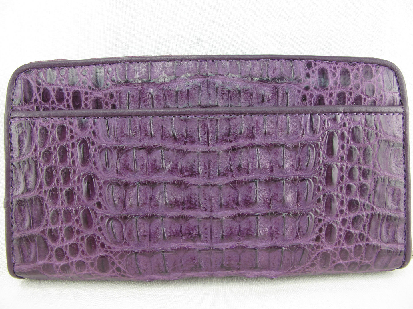 Genuine Caiman Crocodile Hornback Skin Leather Zip Around Clutch Wallet Purse