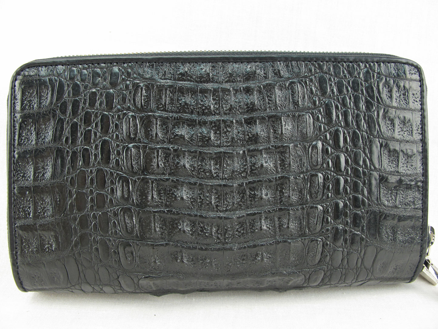 Genuine Caiman Crocodile Hornback Skin Leather Double Zip Around Wrislet Wallet Purse