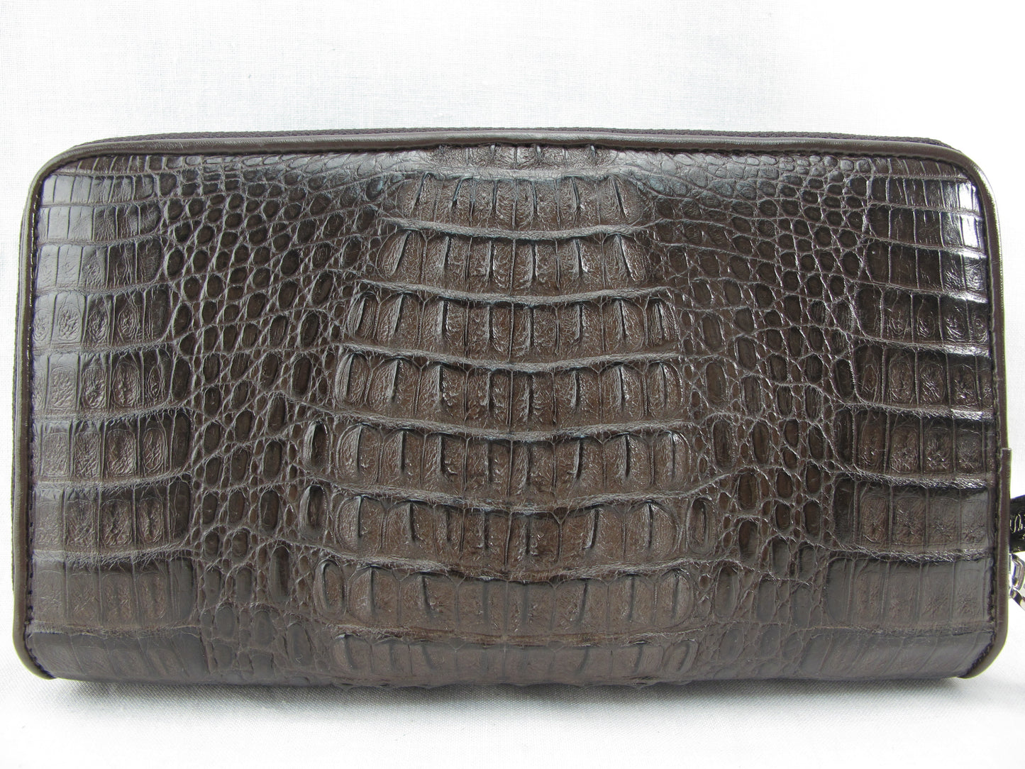 Genuine Caiman Crocodile Hornback Skin Leather Double Zip Around Wrislet Wallet Purse