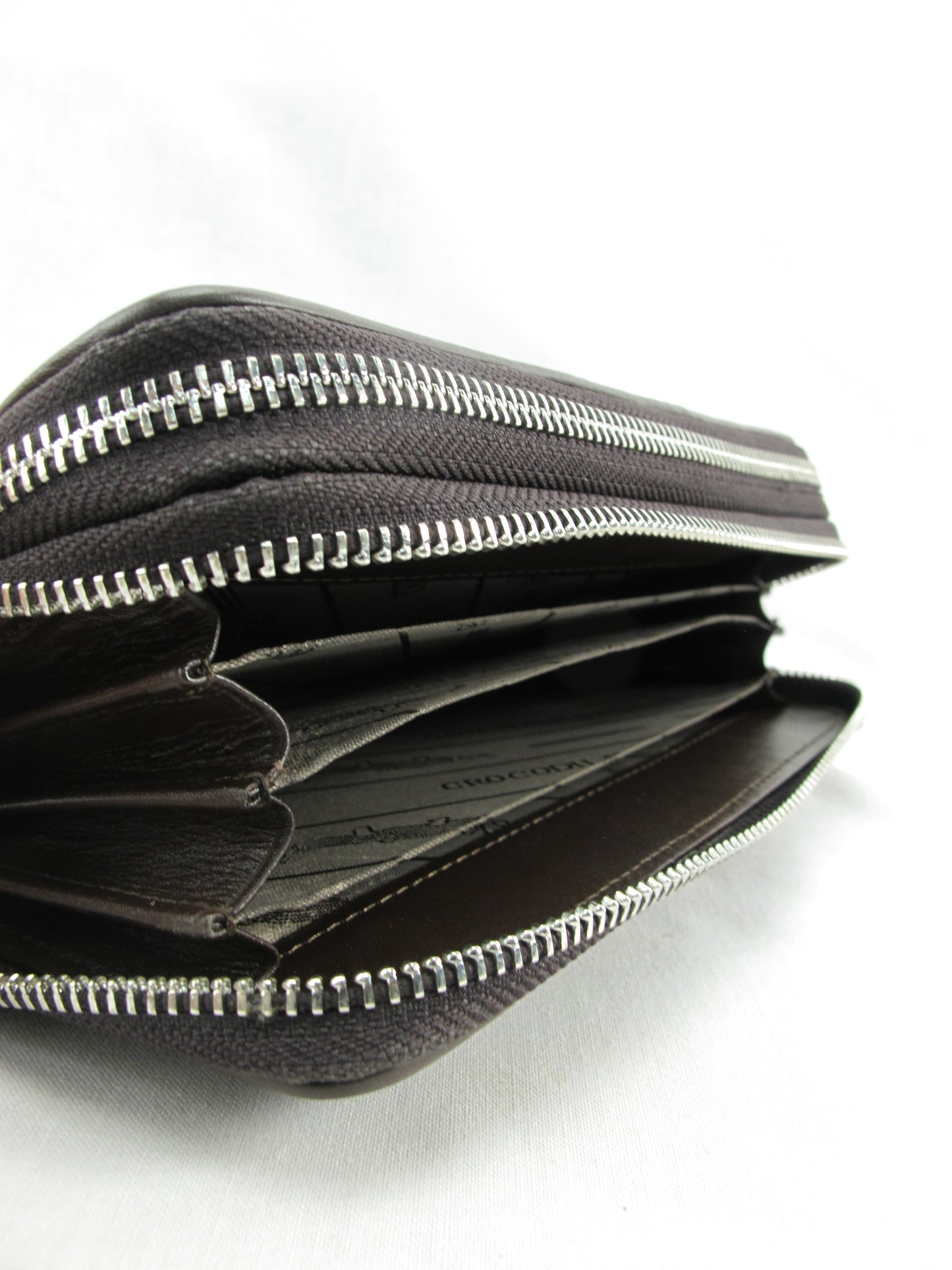 Genuine Caiman Crocodile Hornback Skin Leather Double Zip Around Wrislet Wallet Purse