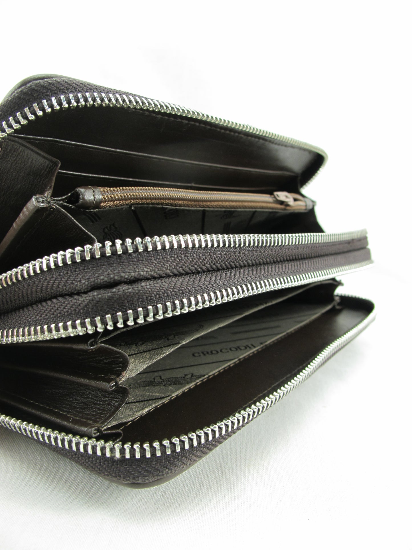 Genuine Caiman Crocodile Hornback Skin Leather Double Zip Around Wrislet Wallet Purse