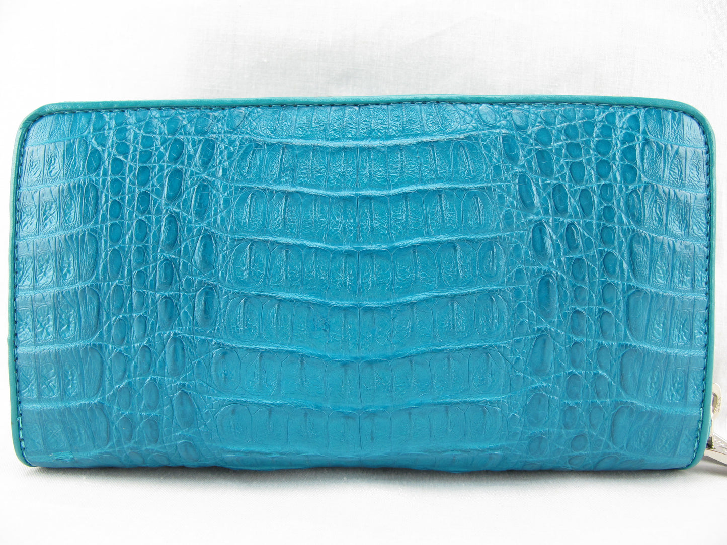 Genuine Caiman Crocodile Hornback Skin Leather Double Zip Around Wrislet Wallet Purse