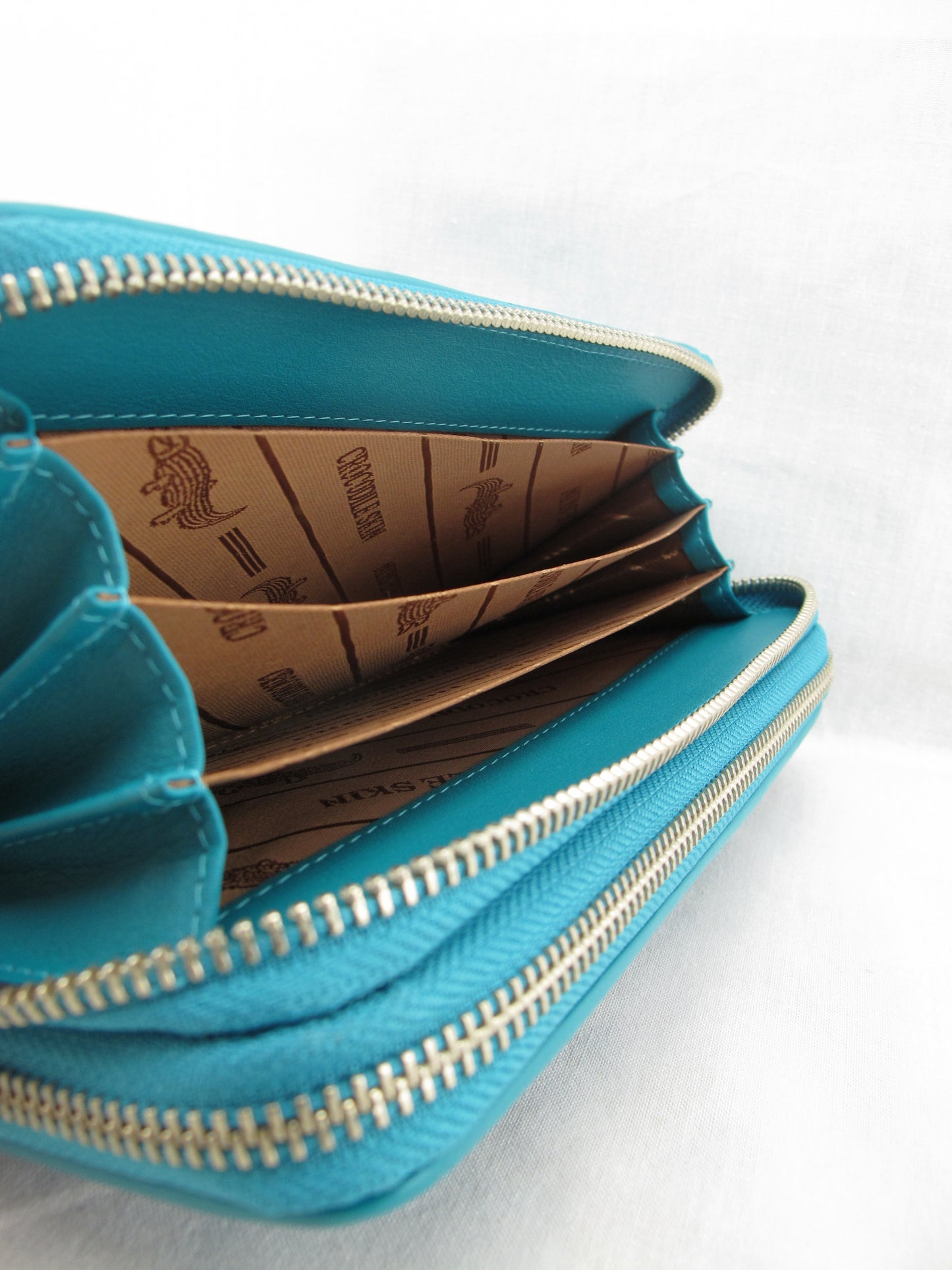 Genuine Caiman Crocodile Hornback Skin Leather Double Zip Around Wrislet Wallet Purse