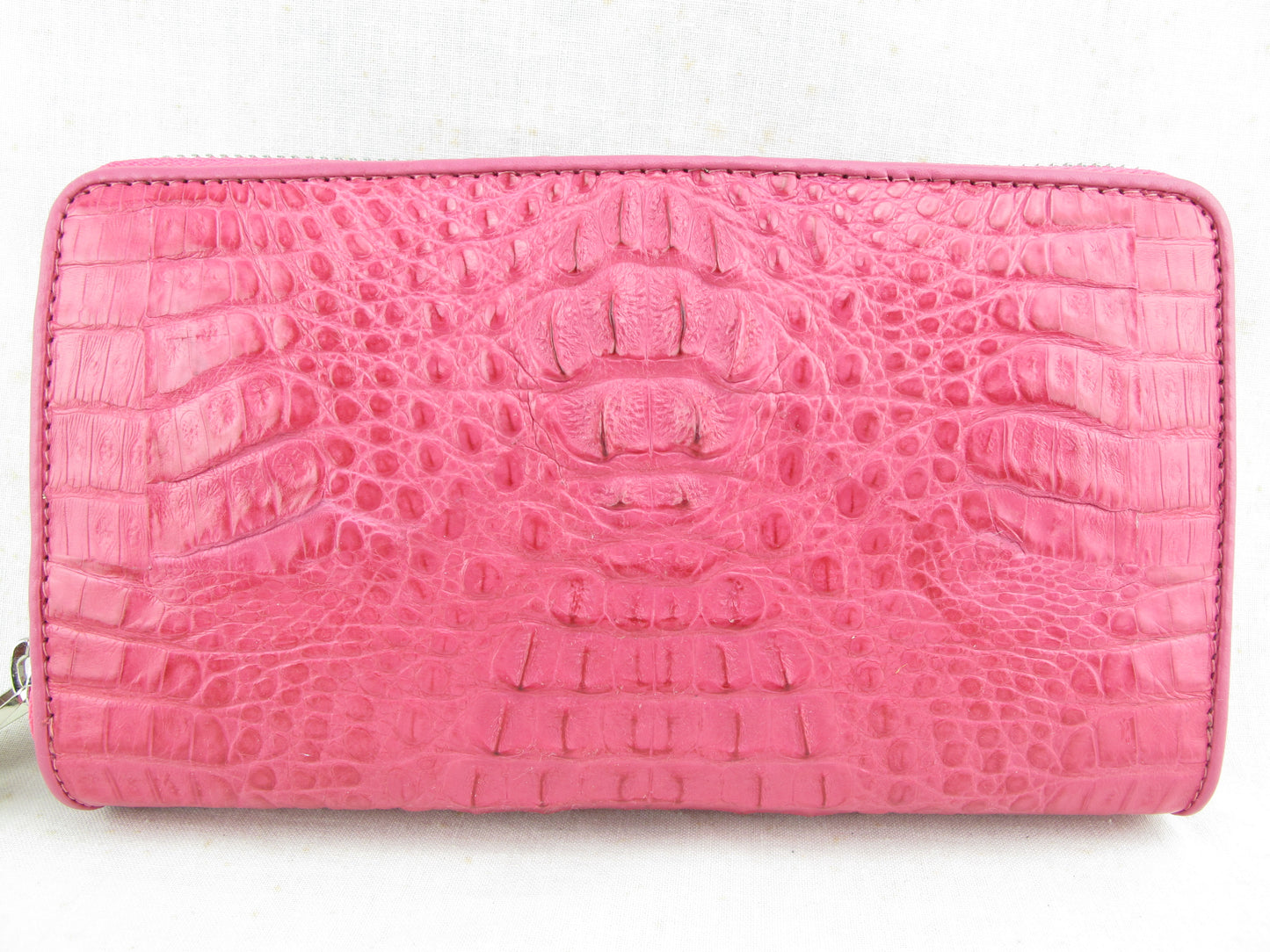 Genuine Caiman Crocodile Hornback Skin Leather Double Zip Around Wrislet Wallet Purse