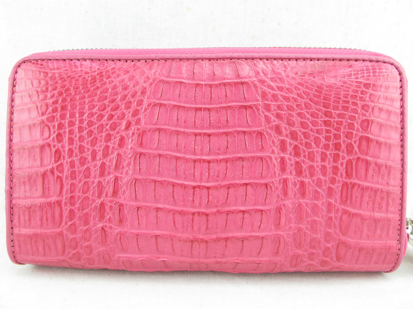 Genuine Caiman Crocodile Hornback Skin Leather Double Zip Around Wrislet Wallet Purse