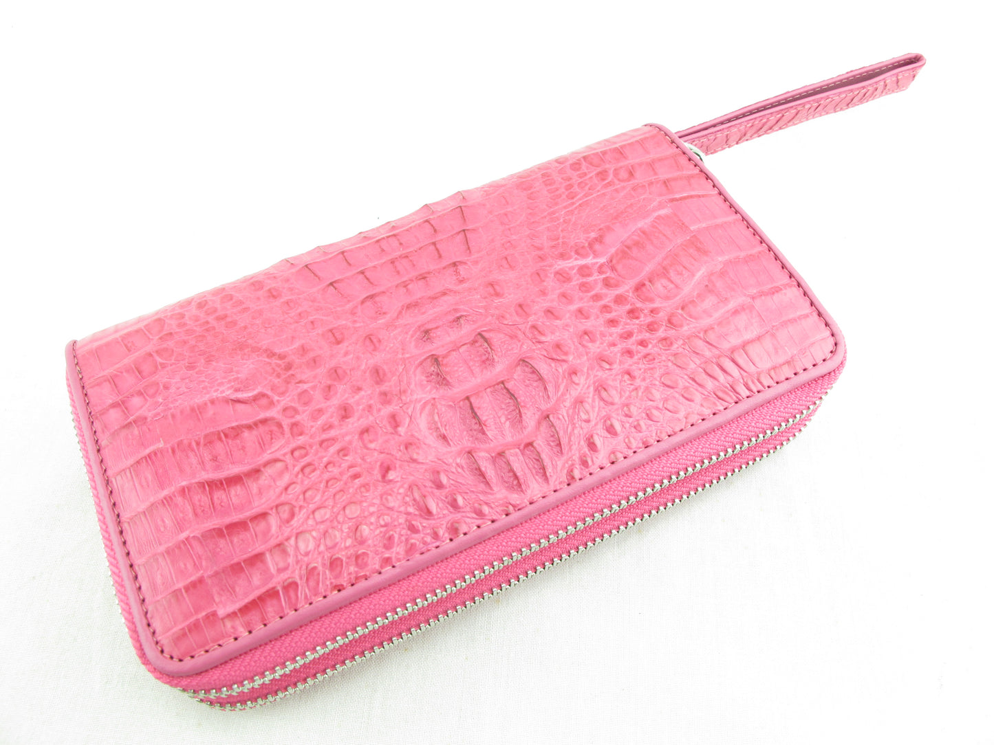 Genuine Caiman Crocodile Hornback Skin Leather Double Zip Around Wrislet Wallet Purse