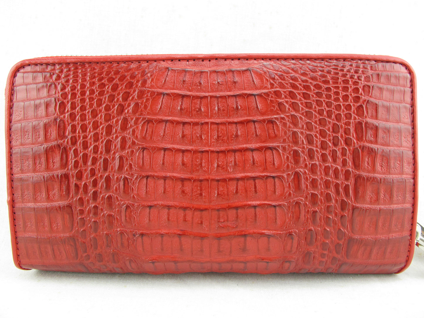 Genuine Caiman Crocodile Hornback Skin Leather Double Zip Around Wrislet Wallet Purse