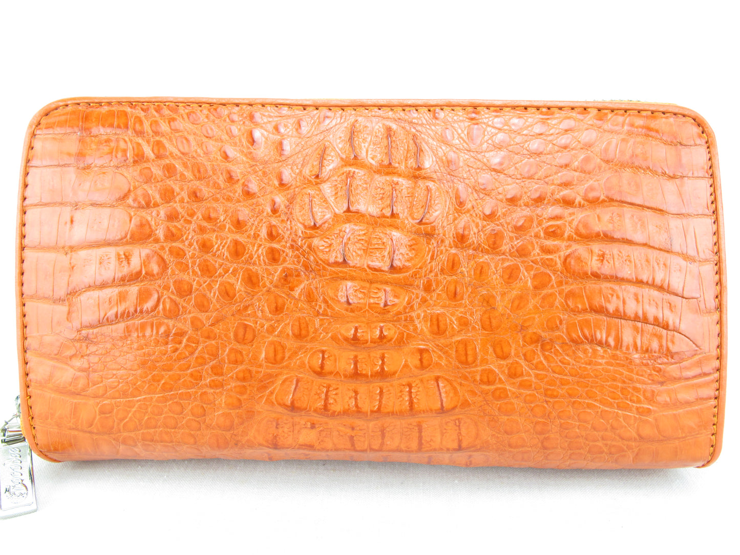 Genuine Caiman Crocodile Hornback Skin Leather Double Zip Around Wrislet Wallet Purse