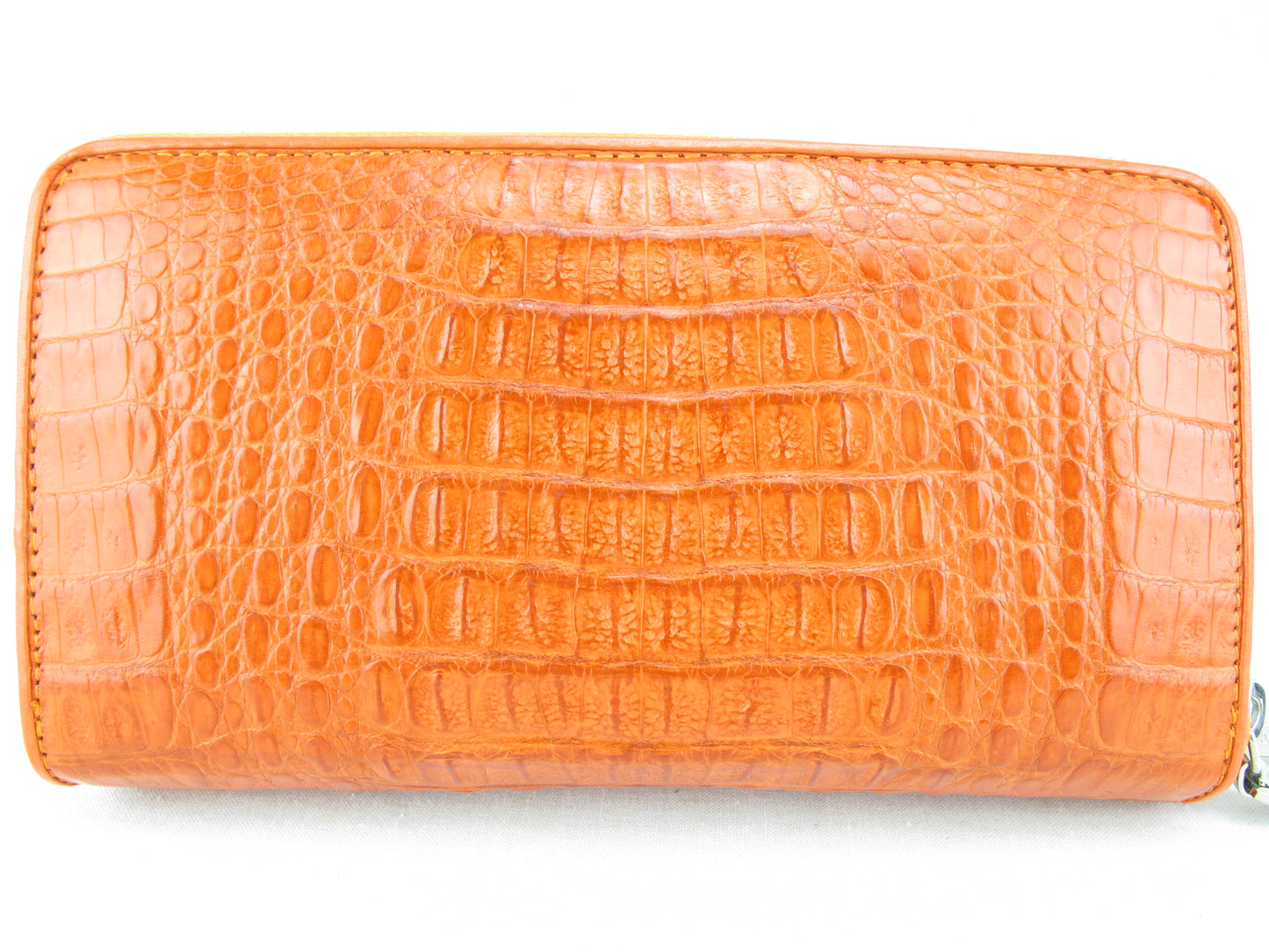 Genuine Caiman Crocodile Hornback Skin Leather Double Zip Around Wrislet Wallet Purse