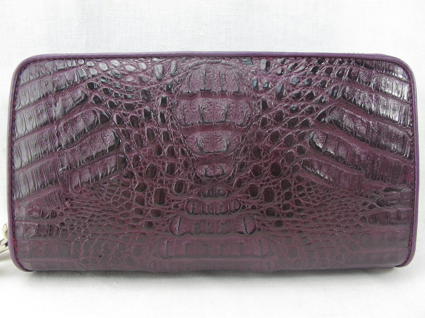 Genuine Caiman Crocodile Hornback Skin Leather Double Zip Around Wrislet Wallet Purse