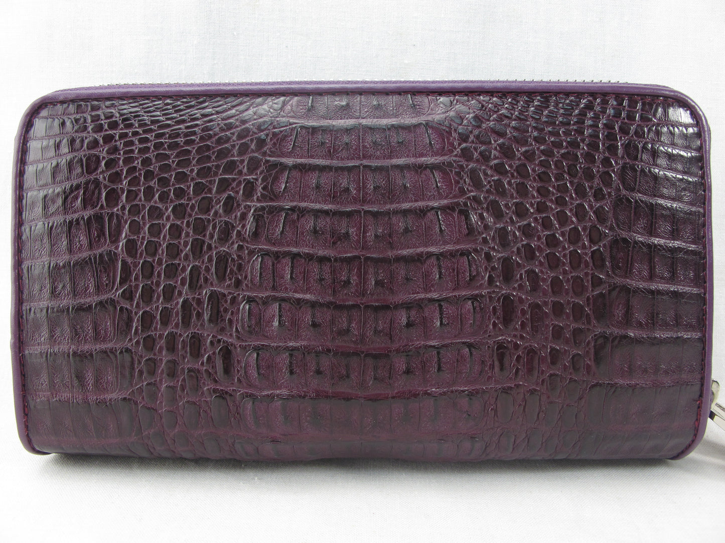 Genuine Caiman Crocodile Hornback Skin Leather Double Zip Around Wrislet Wallet Purse