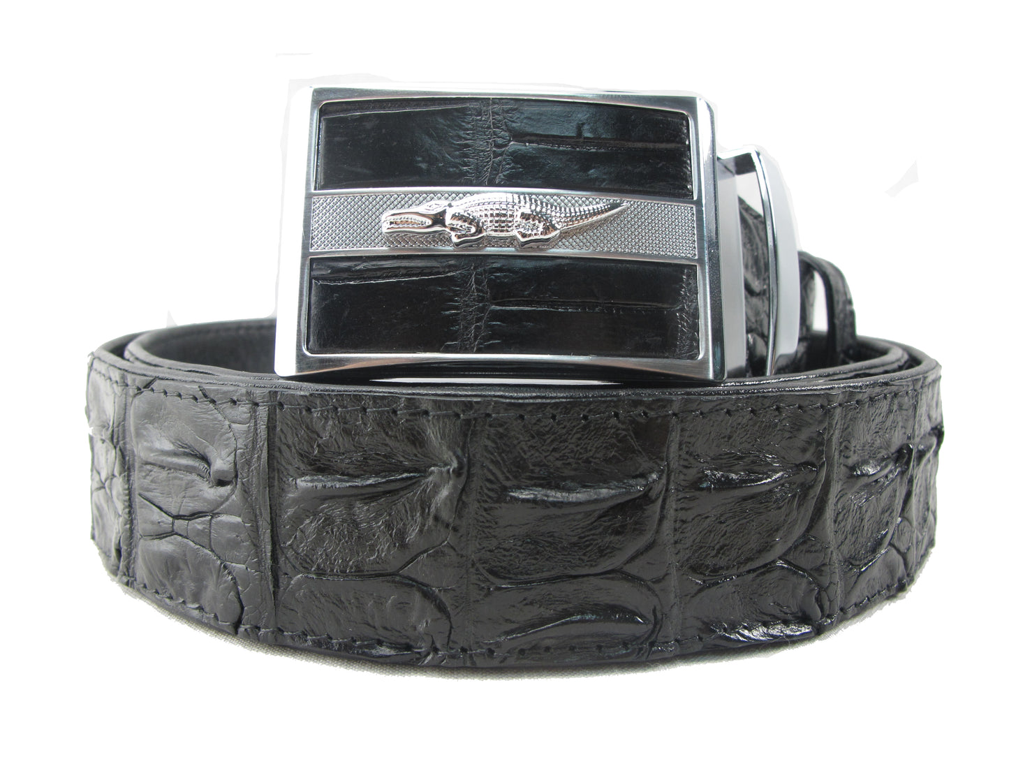 Genuine Crocodile Single Hornback Skin Leather Auto Locking Men's Belt