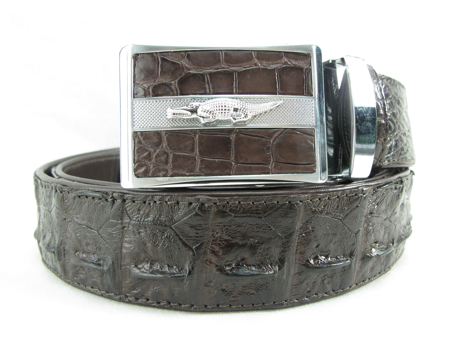 Genuine Crocodile Single Hornback Skin Leather Auto Locking Men's Belt
