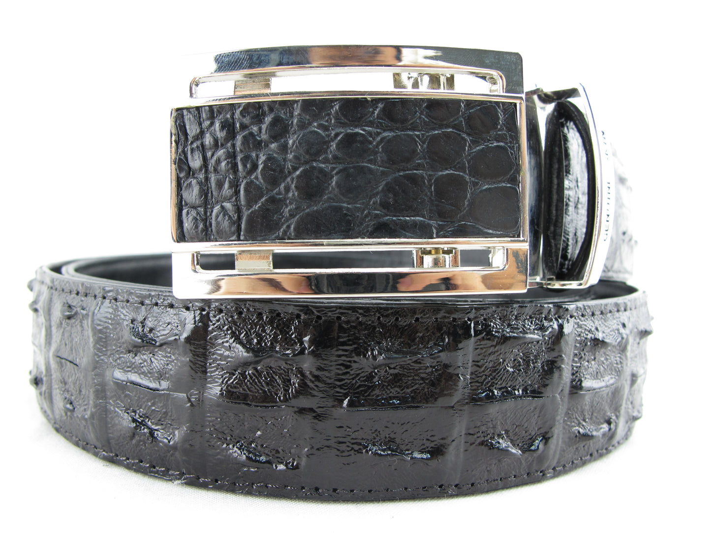 Genuine Crocodile Double Hornback Skin Leather Auto Locking Men's Belt
