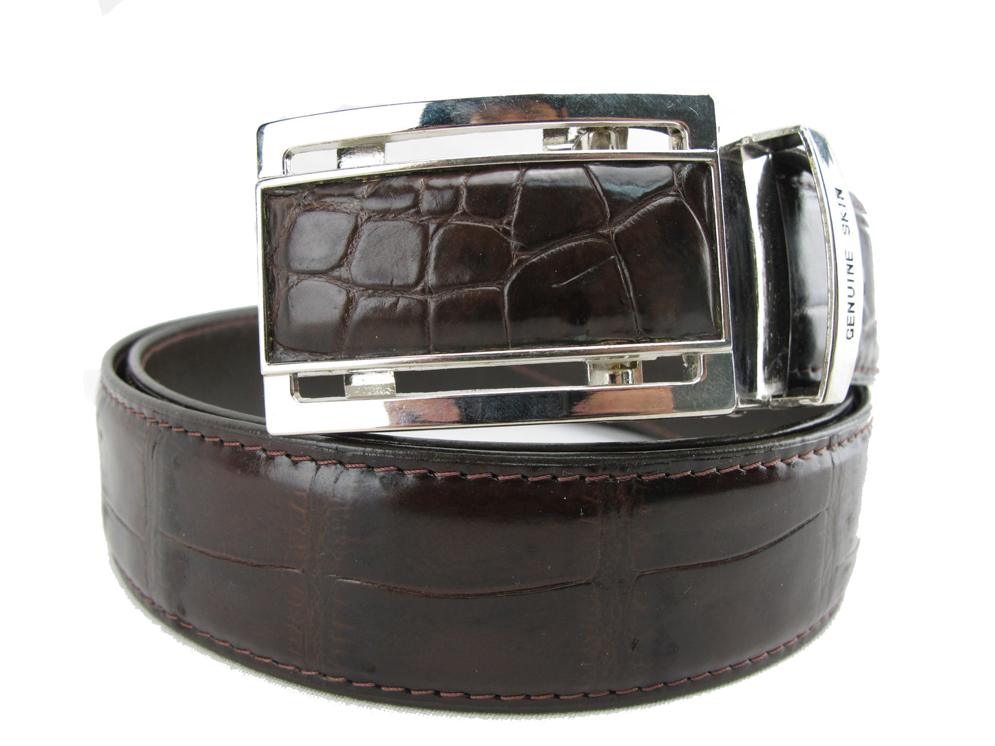 Genuine Crocodile Belly Skin Leather Auto Locking Luxury Men's Belt