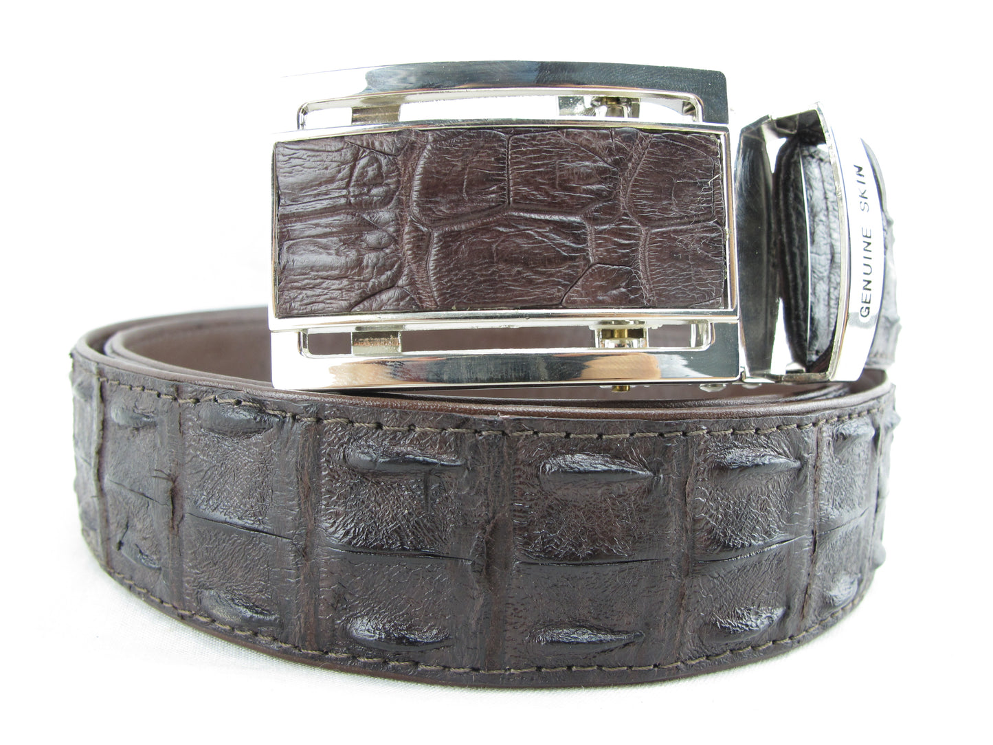 Genuine Crocodile Double Hornback Skin Leather Auto Locking Men's Belt