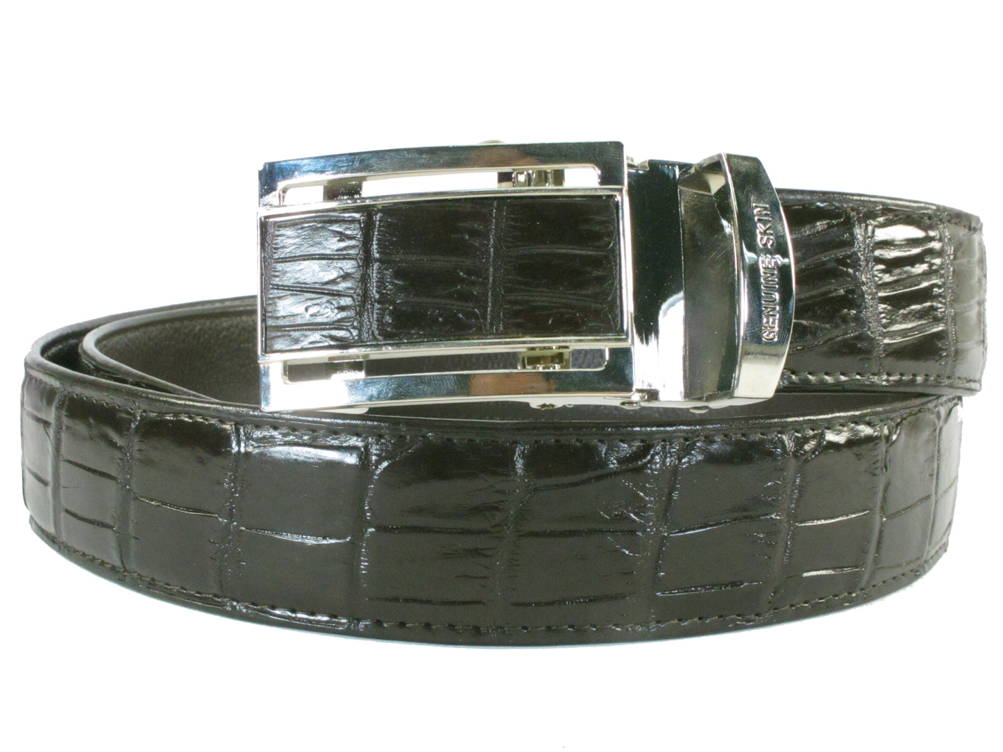 Genuine Crocodile Belly Skin Leather Auto Locking Men's Belt