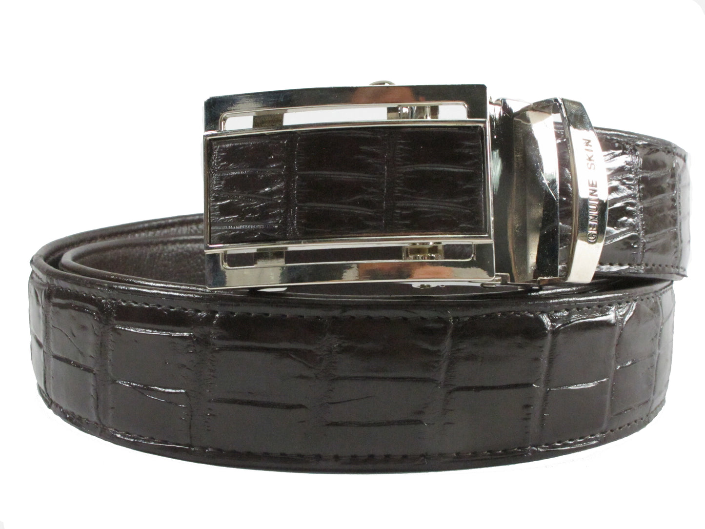 Genuine Crocodile Belly Skin Leather Auto Locking Men's Belt