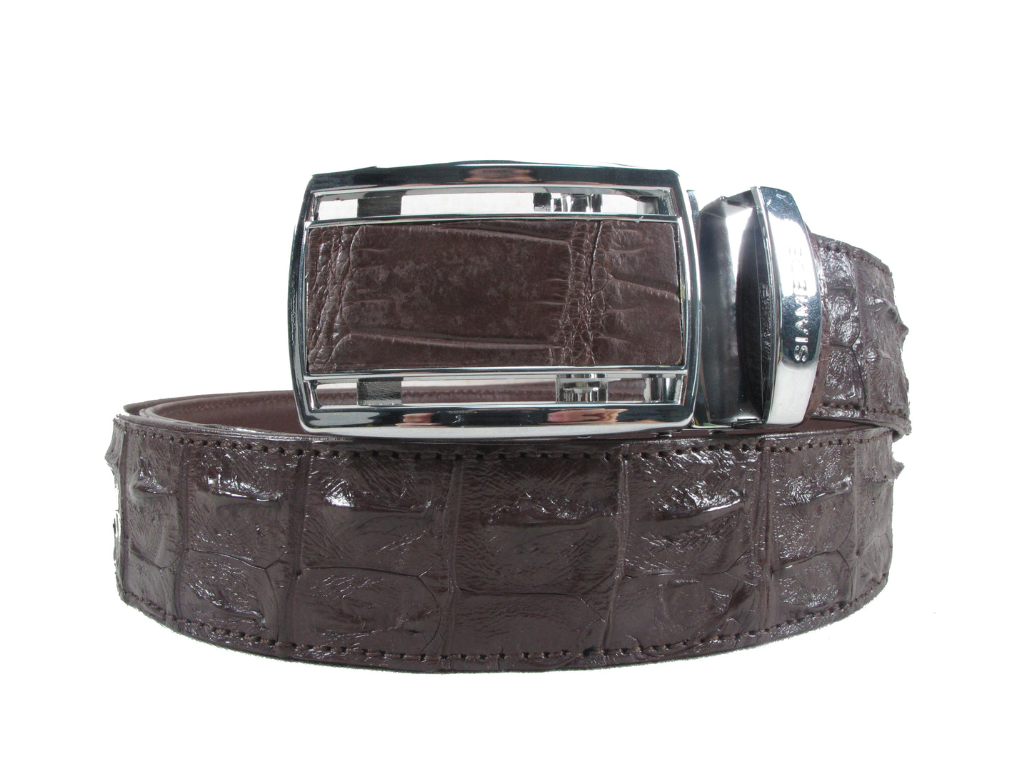Genuine Crocodile Single Backbone Skin Leather Auto Locking Men's Belt