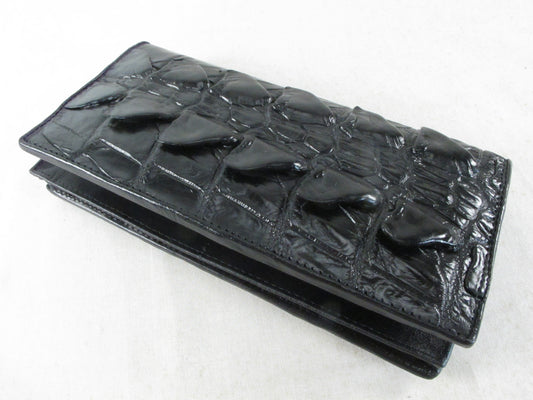 Genuine Crocodile Tail Skin Leather Checkbook Long Wallet