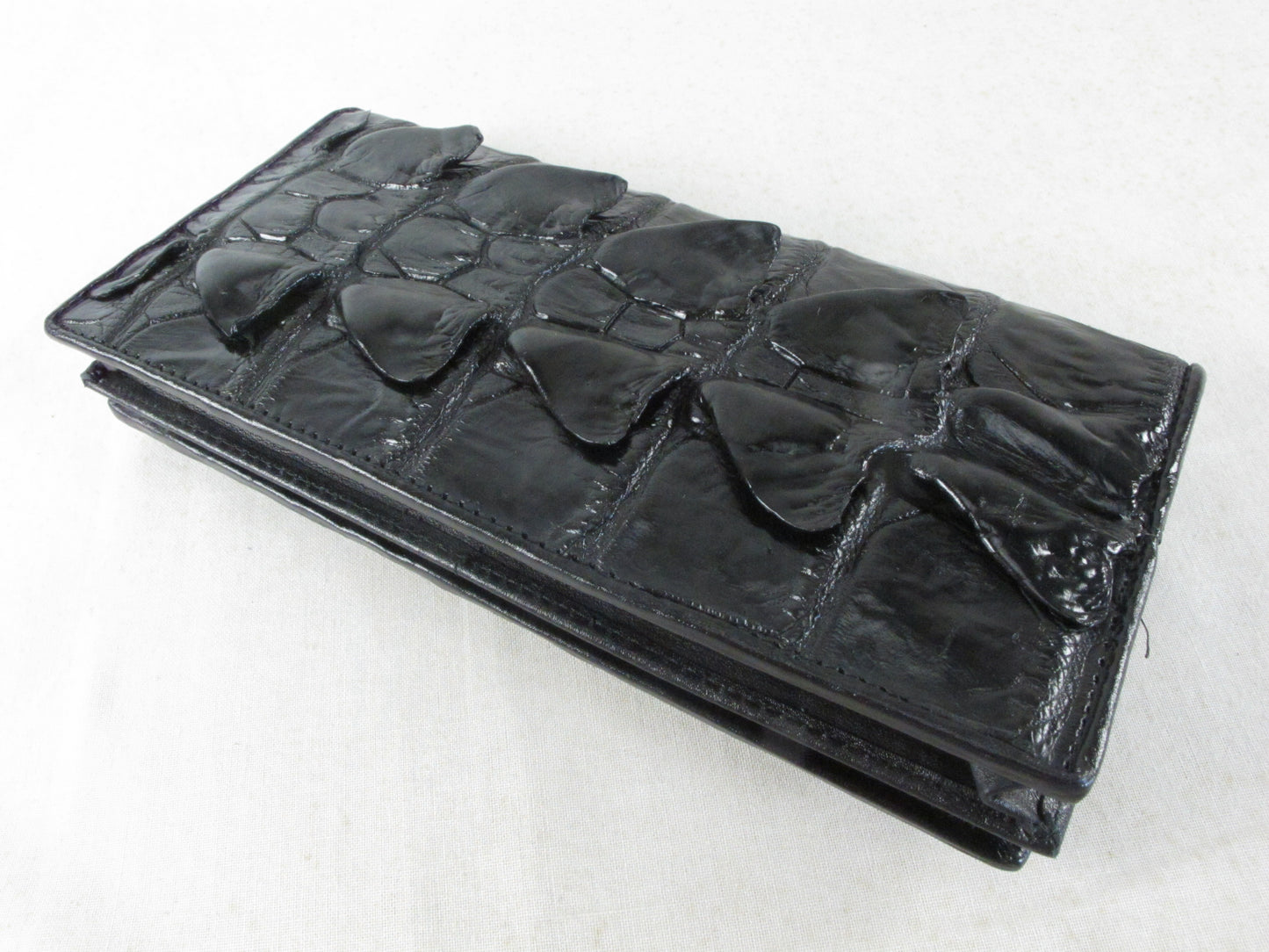Genuine Crocodile Tail Skin Leather Checkbook Long Wallet