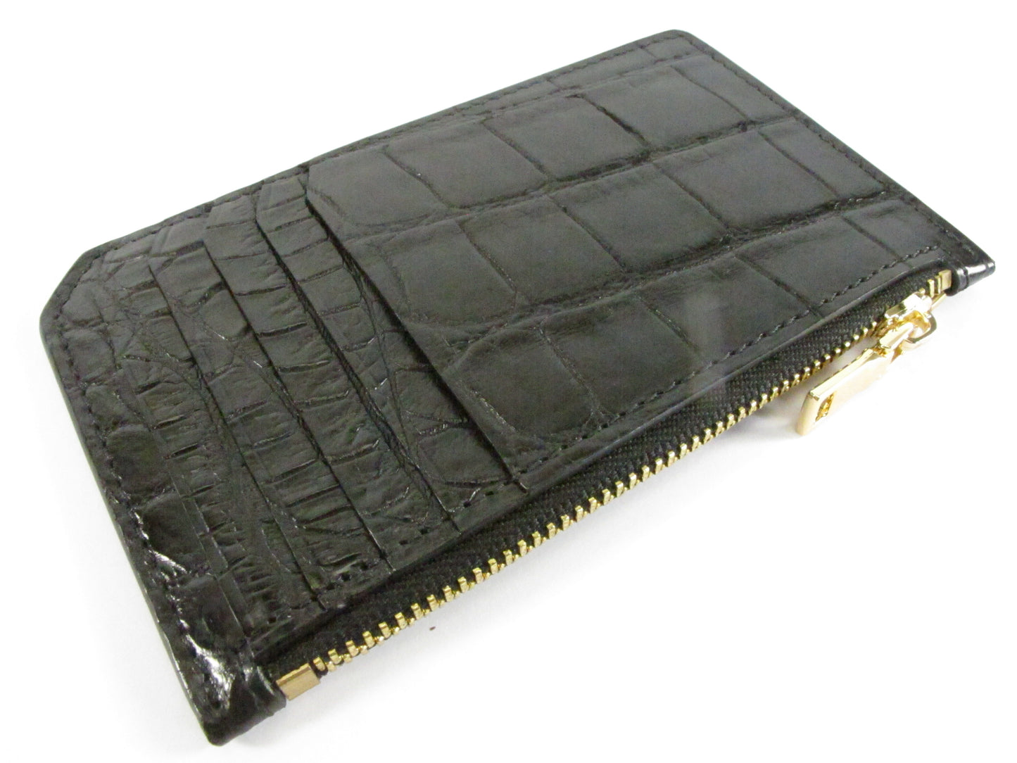 Genuine Crocodile Belly Skin Leather Business & Credit Card Holder Zip Wallet Coins Purse