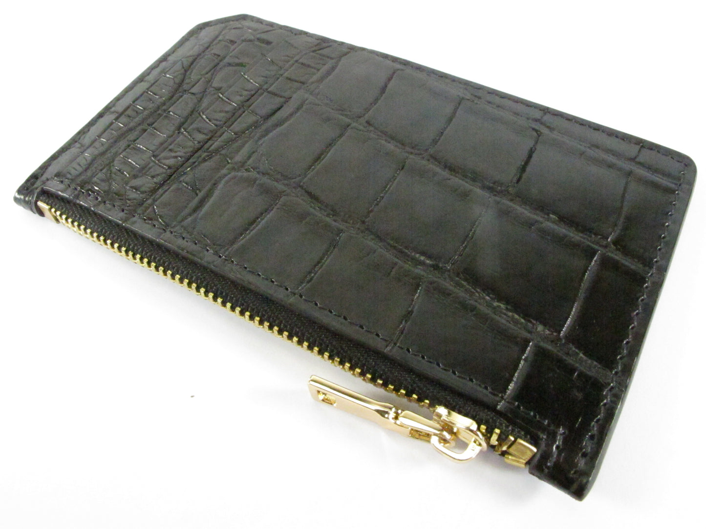 Genuine Crocodile Belly Skin Leather Business & Credit Card Holder Zip Wallet Coins Purse