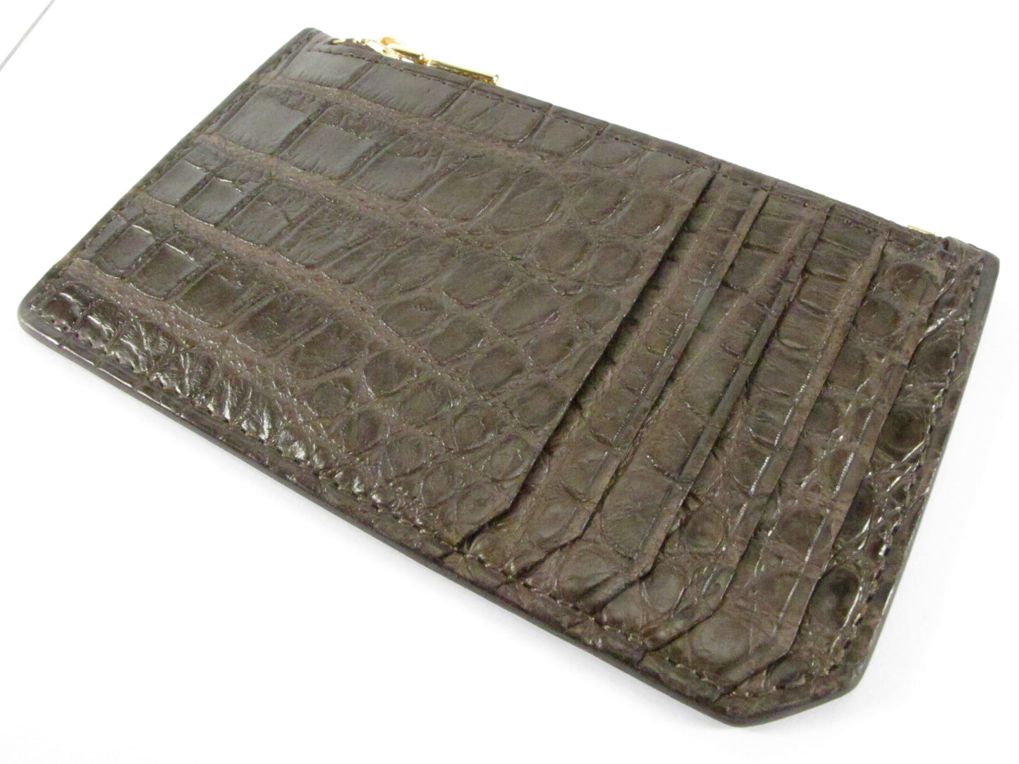 Genuine Crocodile Belly Skin Leather Business & Credit Card Holder Zip Wallet Coins Purse