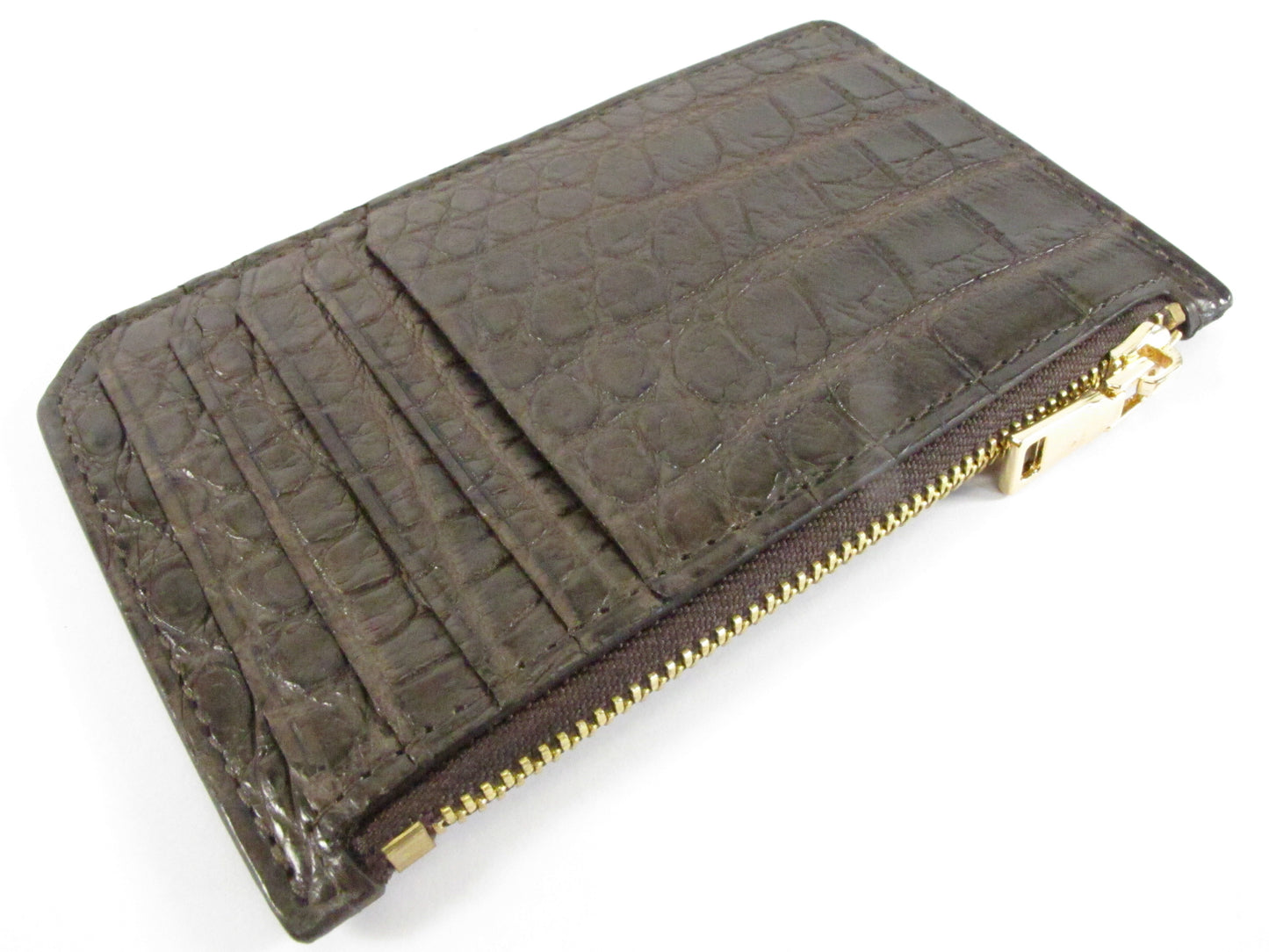 Genuine Crocodile Belly Skin Leather Business & Credit Card Holder Zip Wallet Coins Purse