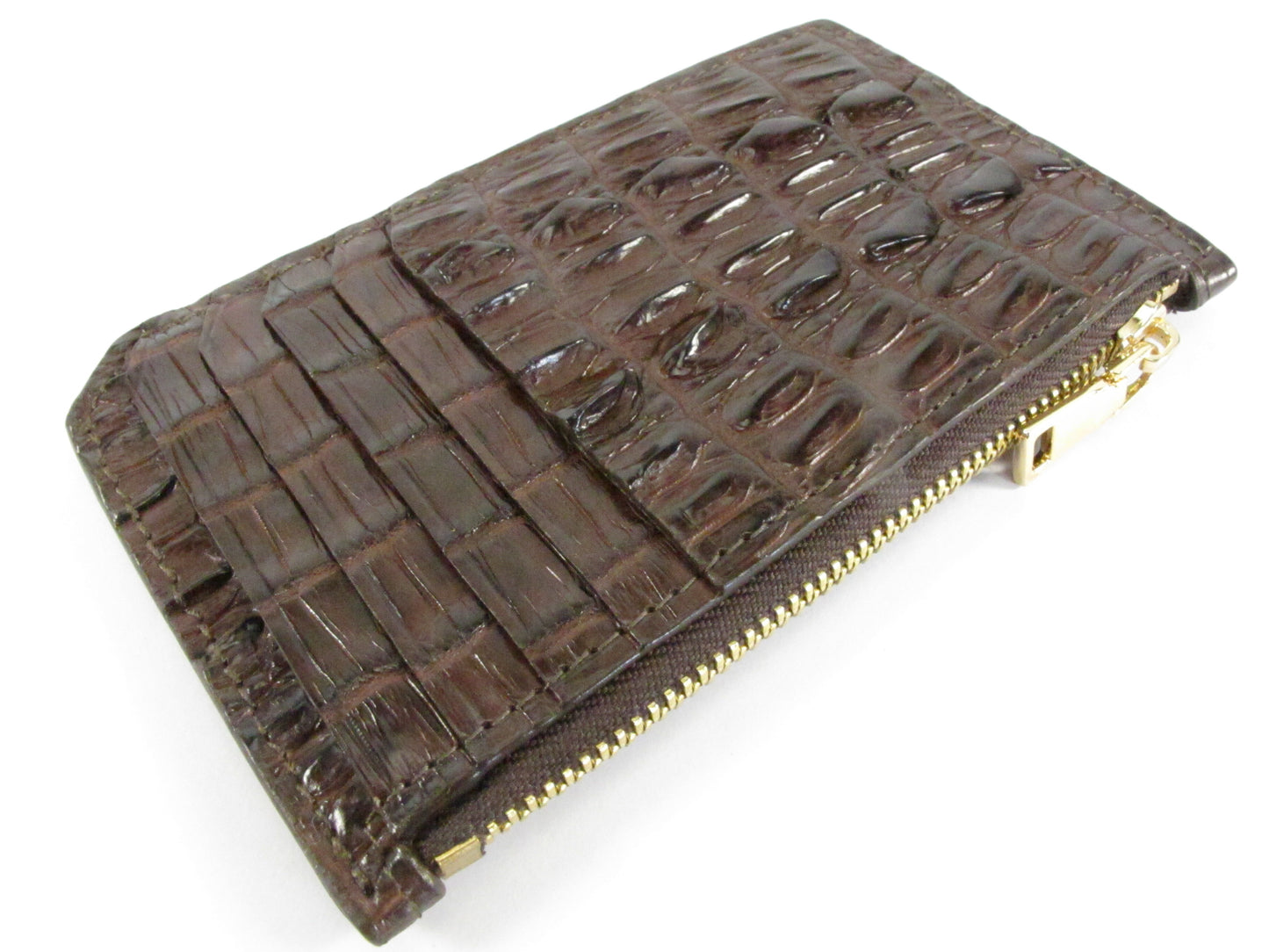 Genuine Crocodile Tail Skin Leather Business & Credit Card Holder Zip Wallet Coins Purse