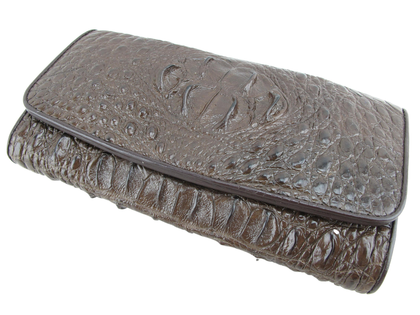 Genuine Crocodile Hornback Skin Leather Women's Trifold Clutch Wallet Purse